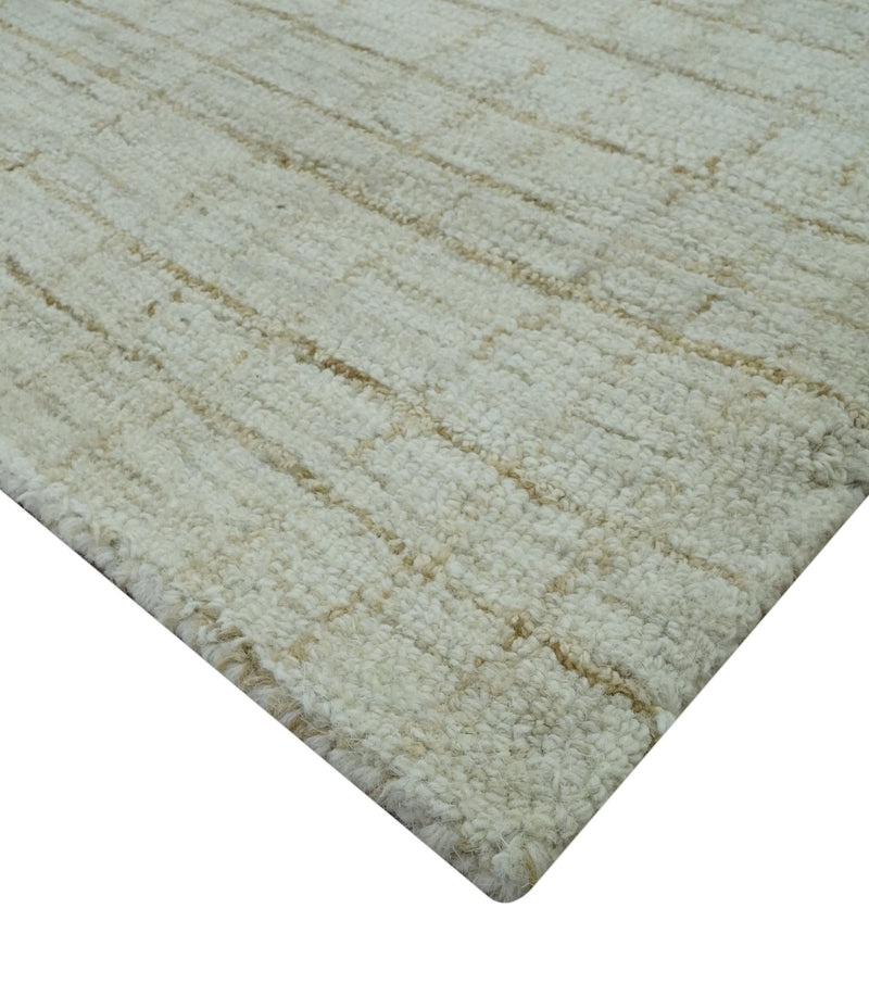 Modern Geometrical Ivory and Olive Hand Tufted 5x7.6 wool area rug - The Rug Decor