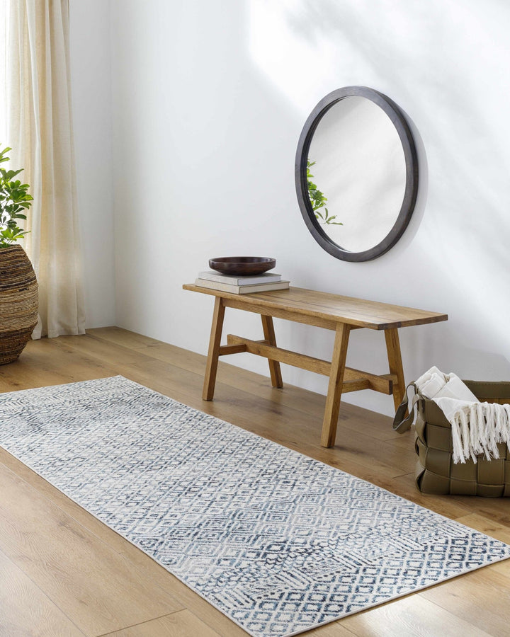 Modern Geometrical Ivory, and Teal Washable Area Rug - The Rug Decor