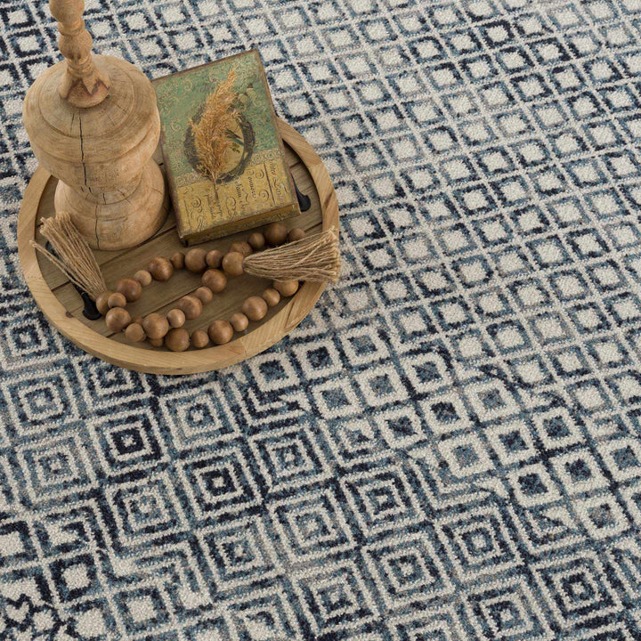 Modern Geometrical Ivory, and Teal Washable Area Rug - The Rug Decor