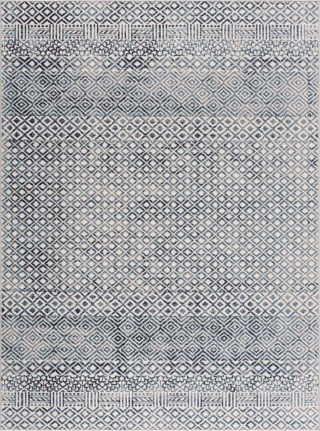 Modern Geometrical Ivory, and Teal Washable Area Rug - The Rug Decor