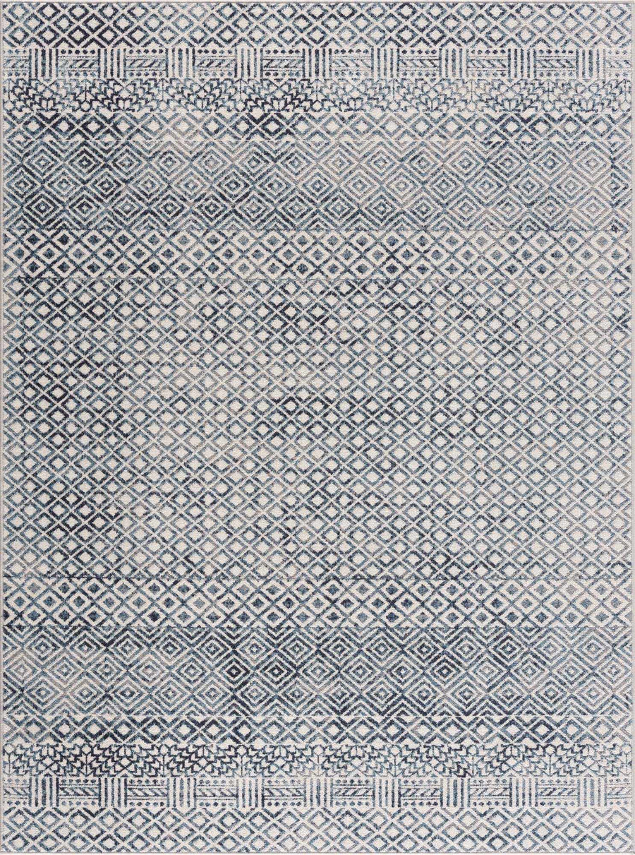 Modern Geometrical Ivory, and Teal Washable Area Rug - The Rug Decor