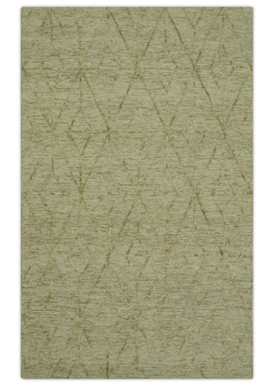 Modern Geometrical Ivory, Beige and Olive 5x8 Hand Tufted wool area rug - The Rug Decor