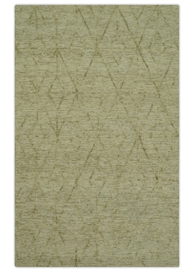 Modern Geometrical Ivory, Beige and Olive 5x8 Hand Tufted wool area rug - The Rug Decor