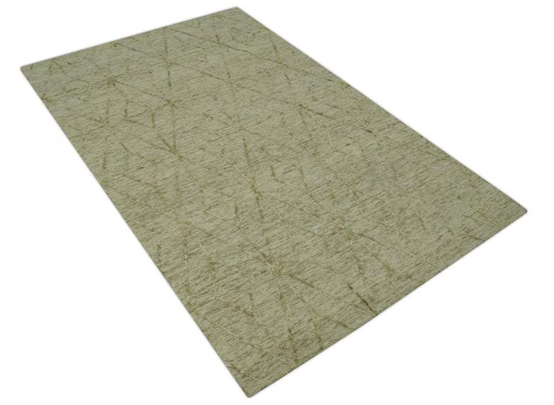 Modern Geometrical Ivory, Beige and Olive 5x8 Hand Tufted wool area rug - The Rug Decor