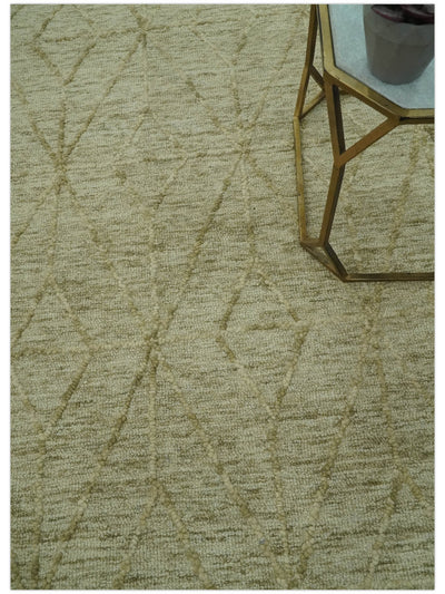 Modern Geometrical Ivory, Beige and Olive 5x8 Hand Tufted wool area rug - The Rug Decor