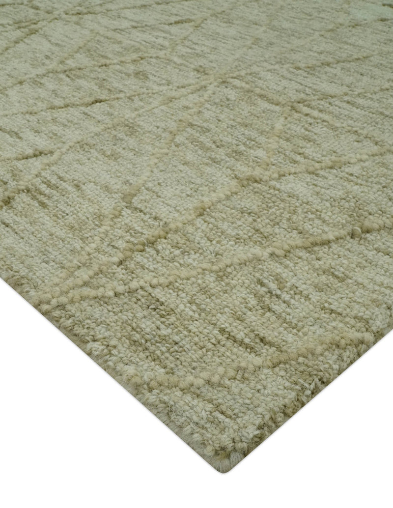 Modern Geometrical Ivory, Beige and Olive 5x8 Hand Tufted wool area rug - The Rug Decor