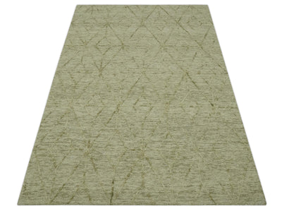 Modern Geometrical Ivory, Beige and Olive 5x8 Hand Tufted wool area rug - The Rug Decor