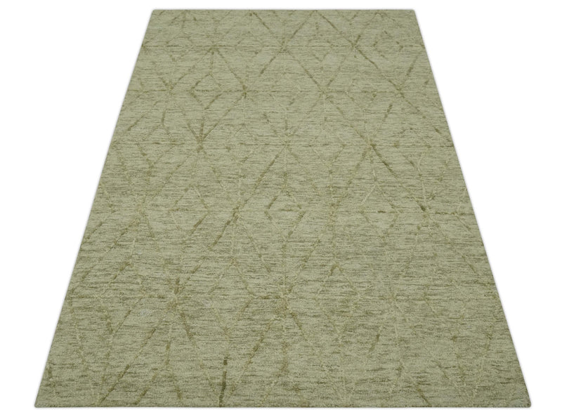 Modern Geometrical Ivory, Beige and Olive 5x8 Hand Tufted wool area rug - The Rug Decor