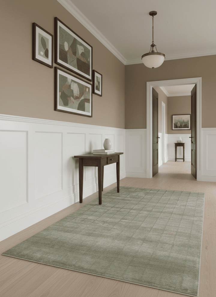 Modern Geometrical Ivory, Brown and Olive 5x8 Hand Knotted Wool and Silk Area Rug - The Rug Decor