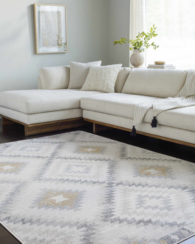 Modern Geometrical Ivory, Charcoal and Camel Southwestern area rug - The Rug Decor