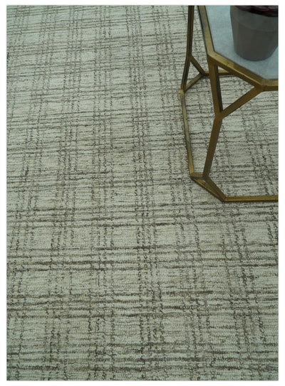 Modern Geometrical Ivory, Charcoal and Olive 5x7 Hand Tufted wool area rug - The Rug Decor