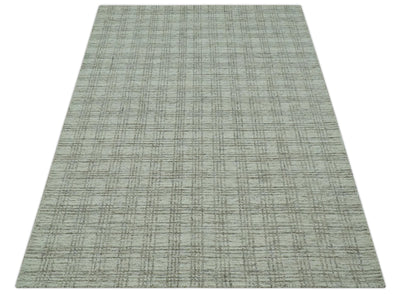 Modern Geometrical Ivory, Charcoal and Olive 5x7 Hand Tufted wool area rug - The Rug Decor