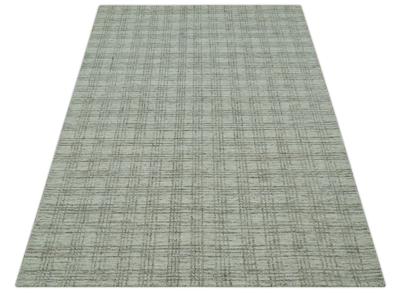 Modern Geometrical Ivory, Charcoal and Olive 5x7 Hand Tufted wool area rug - The Rug Decor