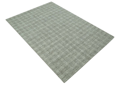 Modern Geometrical Ivory, Charcoal and Olive 5x7 Hand Tufted wool area rug - The Rug Decor