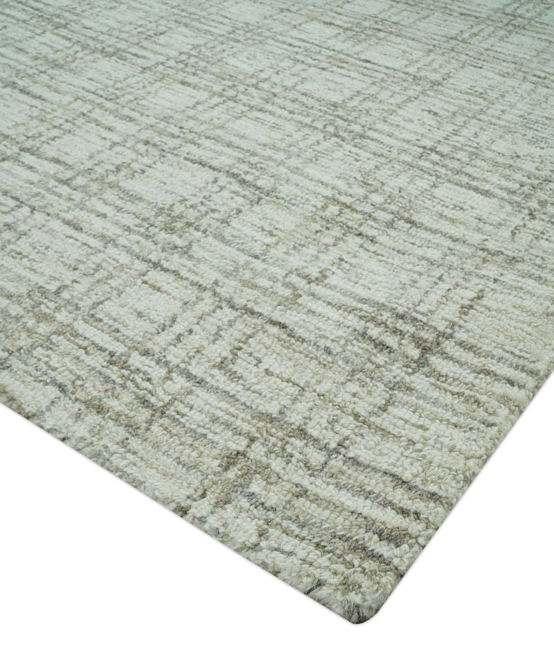 Modern Geometrical Ivory, Charcoal and Olive 5x7 Hand Tufted wool area rug - The Rug Decor