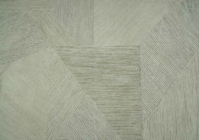 Modern Geometrical Ivory, Gray and Olive Stripes Textured Hand Tufted Custom Made rug - The Rug Decor