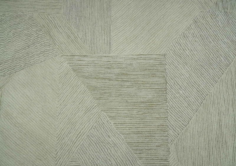 Modern Geometrical Ivory, Gray and Olive Stripes Textured Hand Tufted Custom Made rug - The Rug Decor