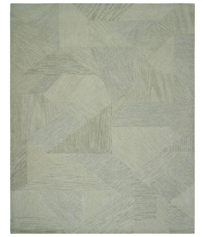 Modern Geometrical Ivory, Gray and Olive Stripes Textured Hand Tufted Custom Made rug - The Rug Decor