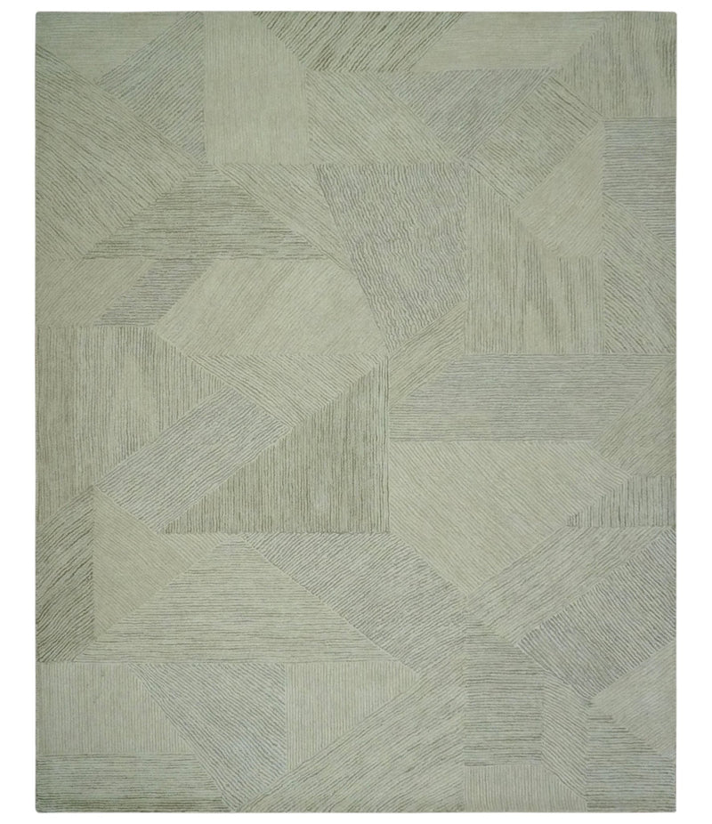 Modern Geometrical Ivory, Gray and Olive Stripes Textured Hand Tufted Custom Made rug - The Rug Decor