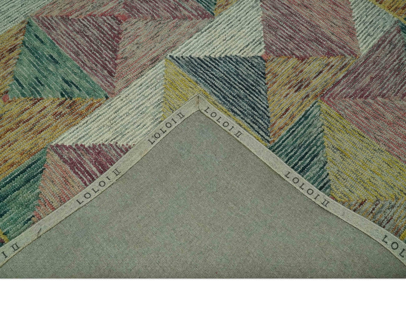 Modern Geometrical Ivory, Mustard, Maroon and Teal 5x7.6 Hand Tufted wool Rug - The Rug Decor