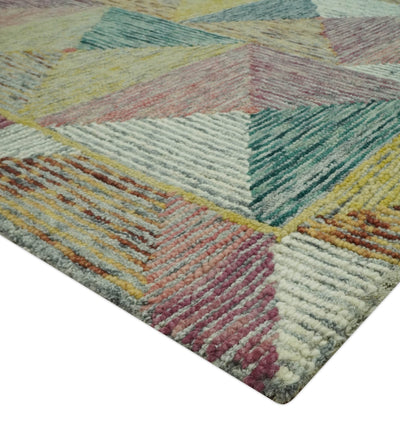 Modern Geometrical Ivory, Mustard, Maroon and Teal 5x7.6 Hand Tufted wool Rug - The Rug Decor