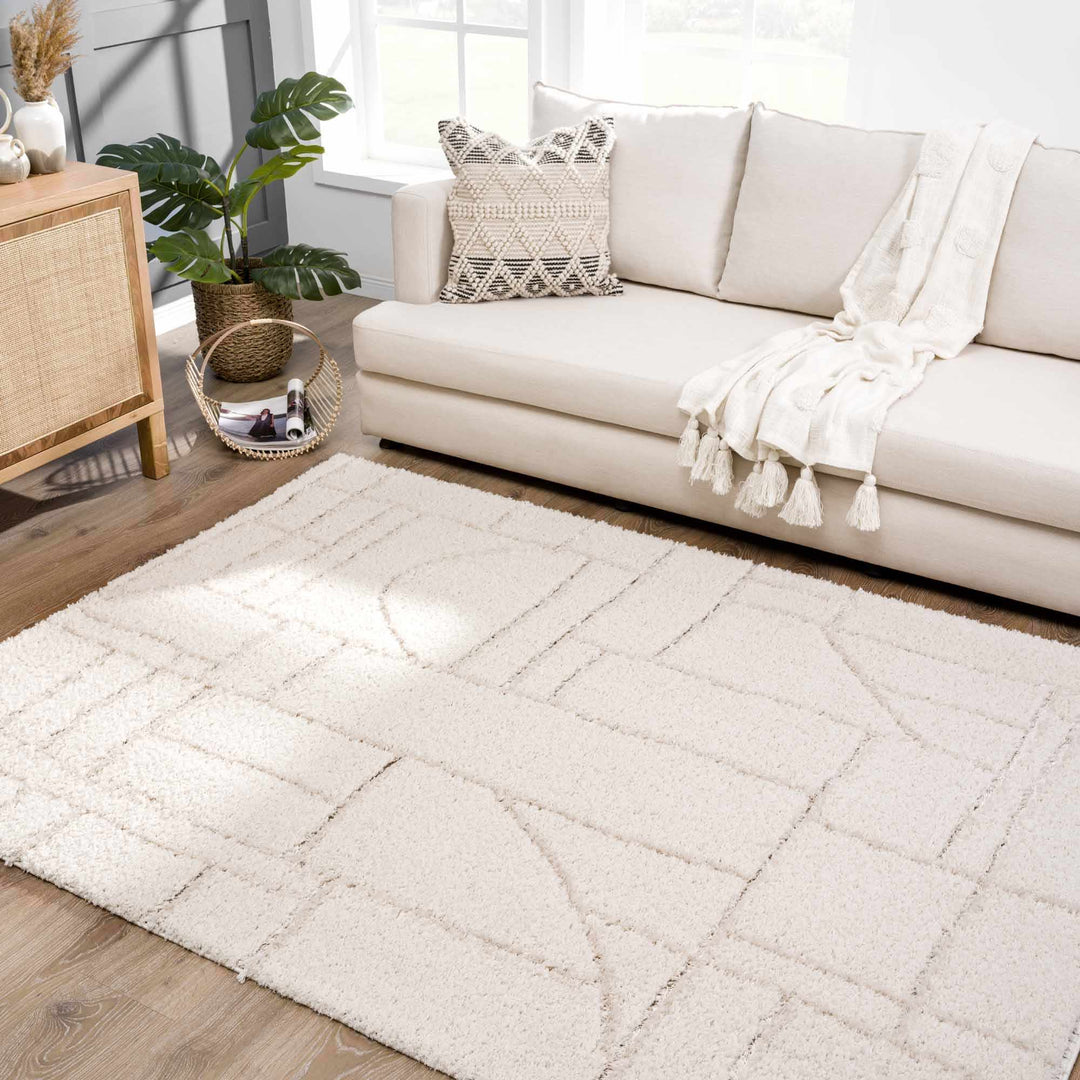 Modern Geometrical Ivory Plush Pile Moroccan Style Area rug - The Rug Decor