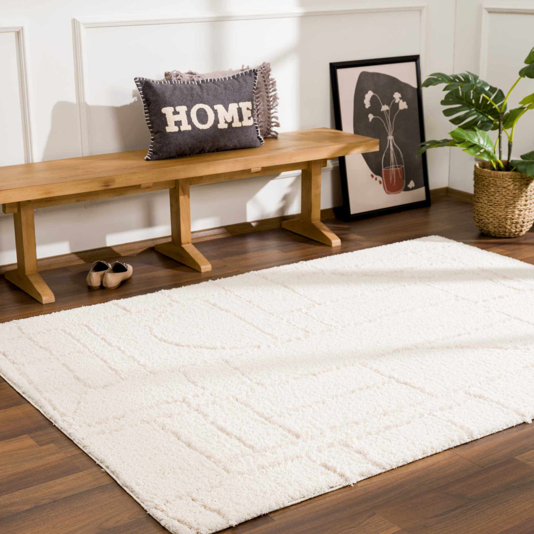 Modern Geometrical Ivory Plush Pile Moroccan Style Area rug - The Rug Decor