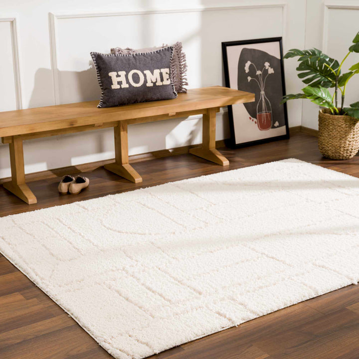 Modern Geometrical Ivory Plush Pile Moroccan Style Area rug - The Rug Decor
