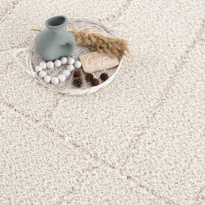Modern Geometrical Ivory Plush Pile Moroccan Style Area rug - The Rug Decor