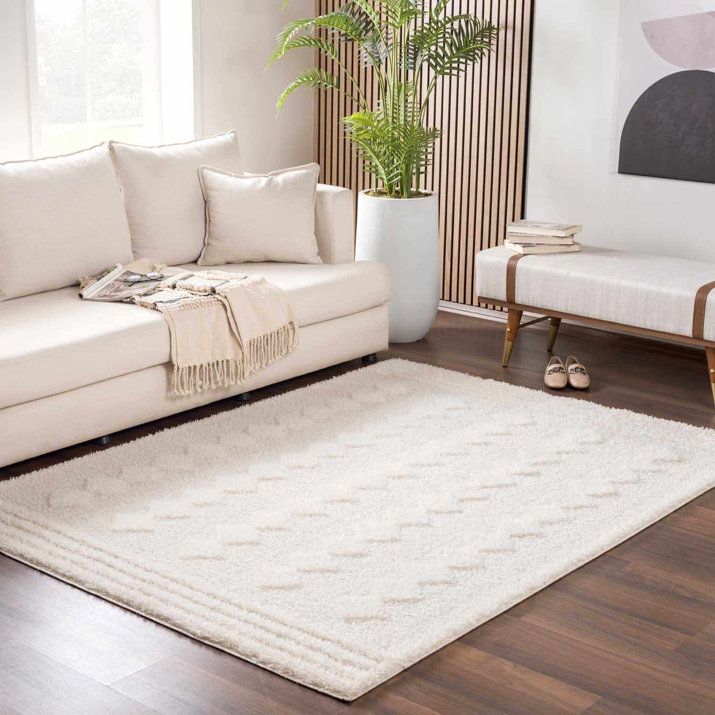 Modern Geometrical Ivory Stripes design Plush Pile area rug - The Rug Decor
