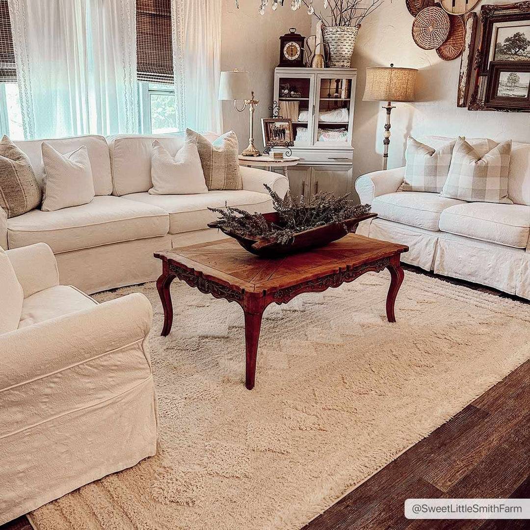 Modern Geometrical Ivory Stripes design Plush Pile area rug - The Rug Decor