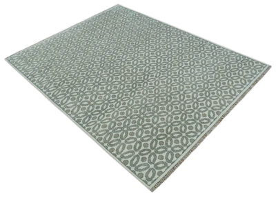 Modern Geometrical Ivory, Teal and Brown Hand Knotted 8x10 wool Area Rug - The Rug Decor