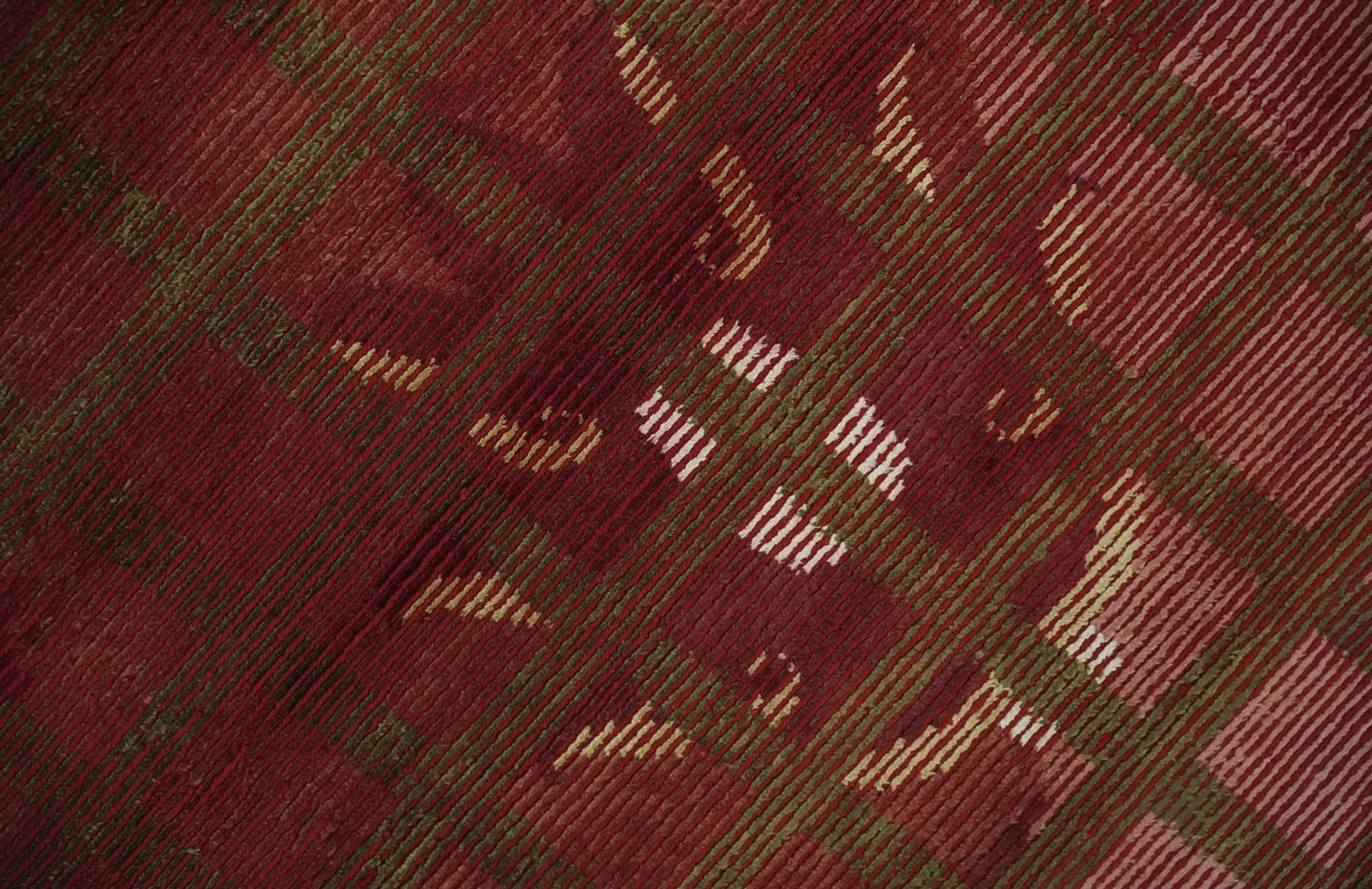 Modern Geometrical Maroon, Green and Ivory Hand knotted 5x8 wool and Art Silk Area Rug - The Rug Decor