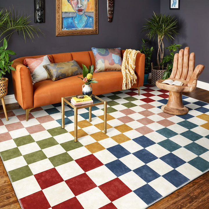 Modern Geometrical Multicolor Machine Washable Cotton Area Rug - The Rug Decor