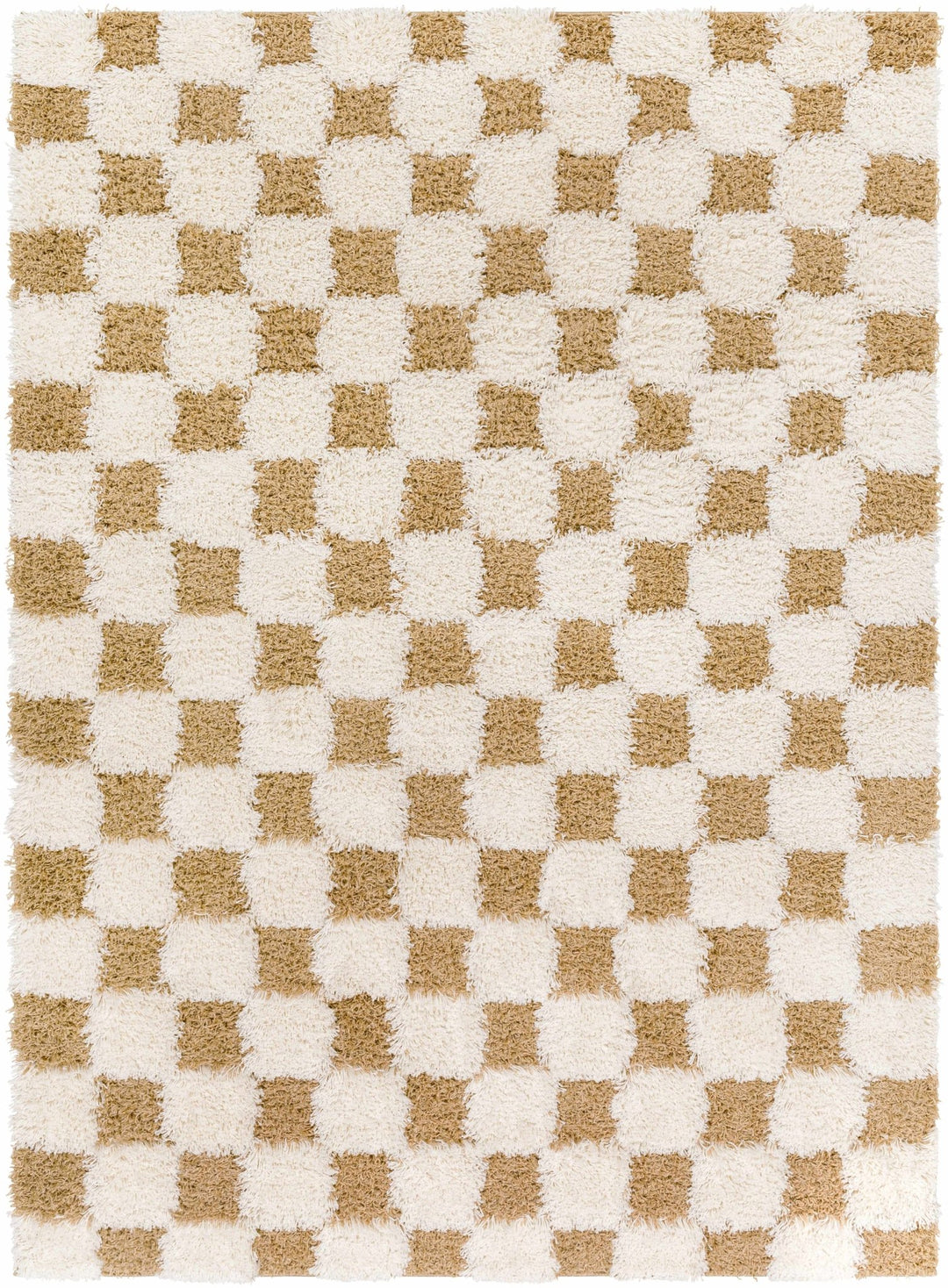 Modern Geometrical Mustard and Ivory Checkered Board Plush Pile Moroccan Style Area Rug - The Rug Decor