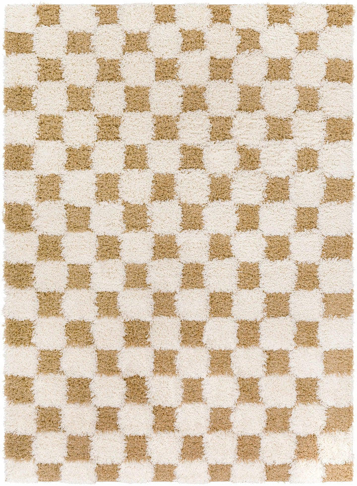 Modern Geometrical Mustard and Ivory Checkered Board Plush Pile Moroccan Style Area Rug - The Rug Decor