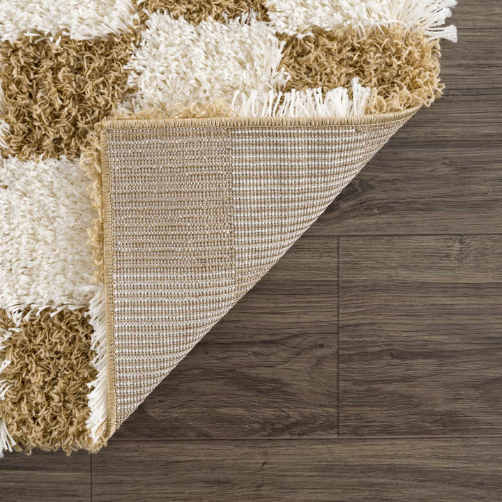 Modern Geometrical Mustard and Ivory Checkered Board Plush Pile Moroccan Style Area Rug - The Rug Decor