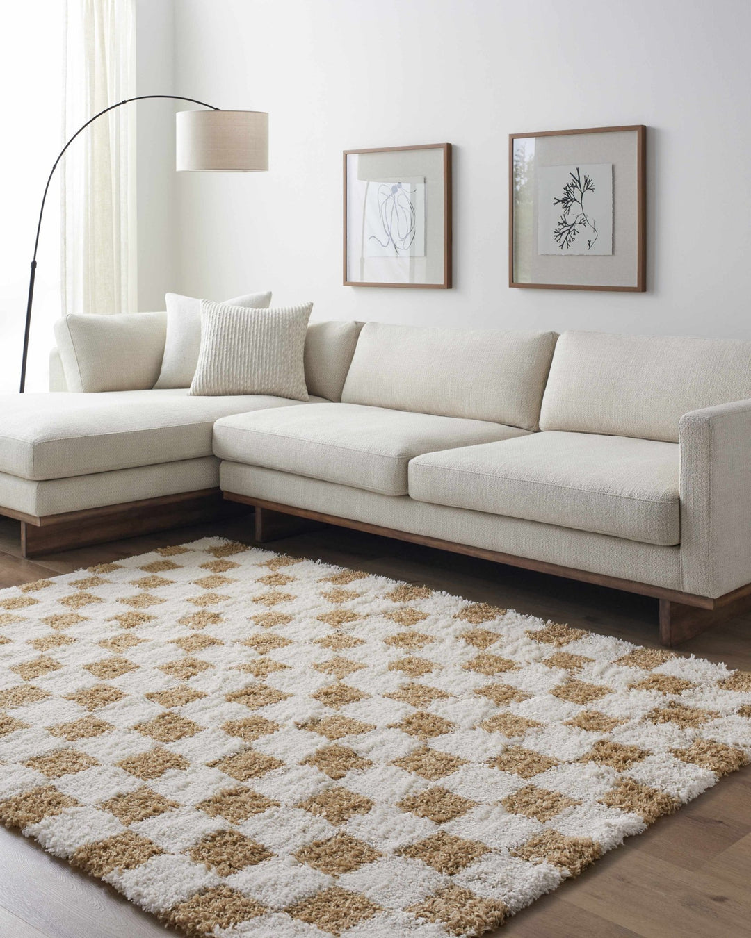 Modern Geometrical Mustard and Ivory Checkered Board Plush Pile Moroccan Style Area Rug - The Rug Decor