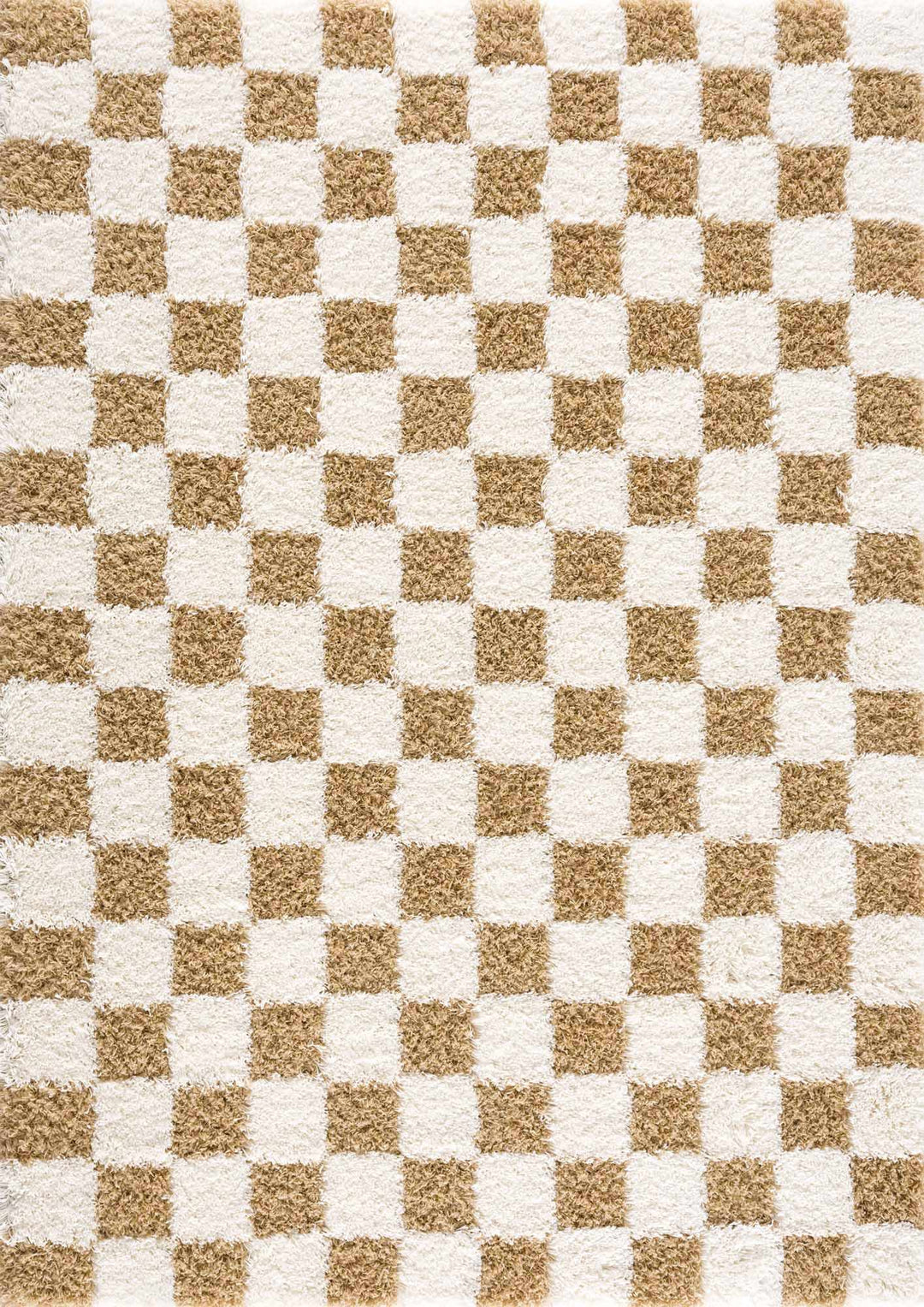 Modern Geometrical Mustard and Ivory Checkered Board Plush Pile Moroccan Style Area Rug - The Rug Decor