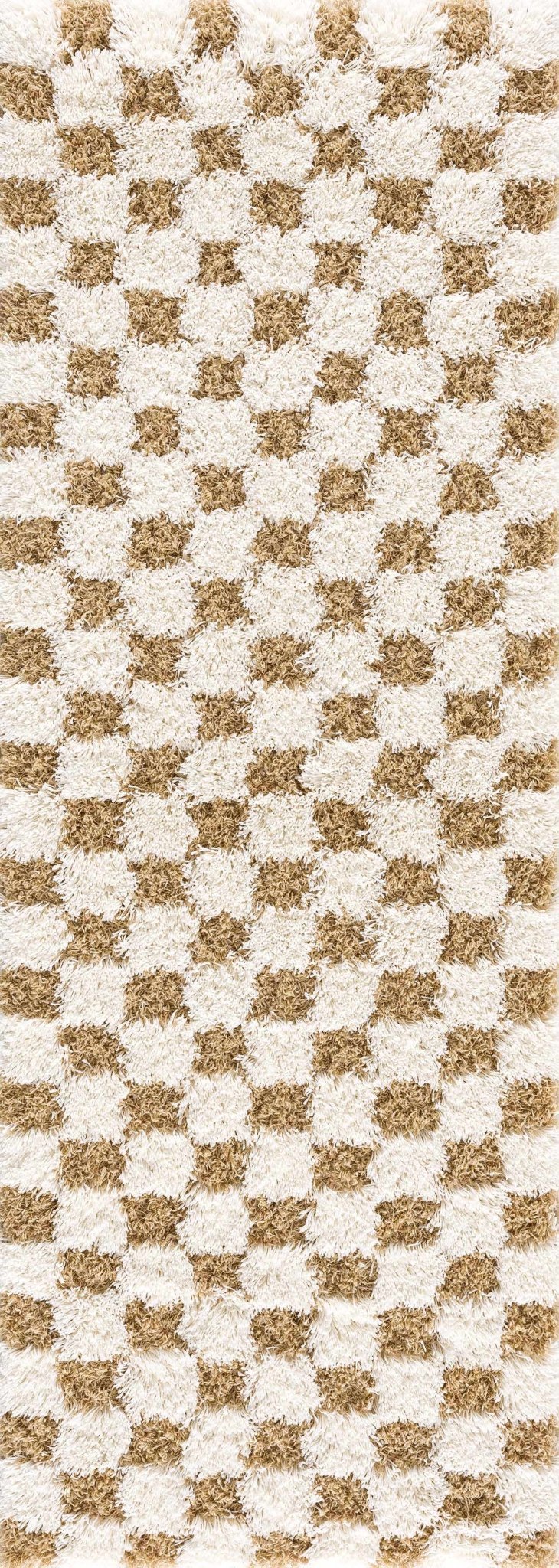 Modern Geometrical Mustard and Ivory Checkered Board Plush Pile Moroccan Style Area Rug - The Rug Decor
