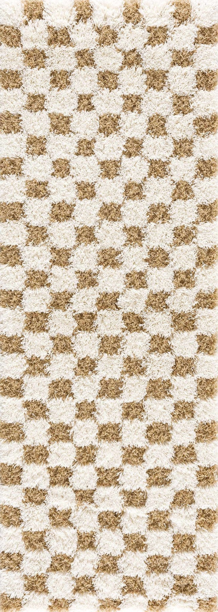 Modern Geometrical Mustard and Ivory Checkered Board Plush Pile Moroccan Style Area Rug - The Rug Decor