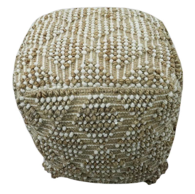 Modern Geometrical Natural Brown and Ivory Design Jute and wool Pouf - The Rug Decor