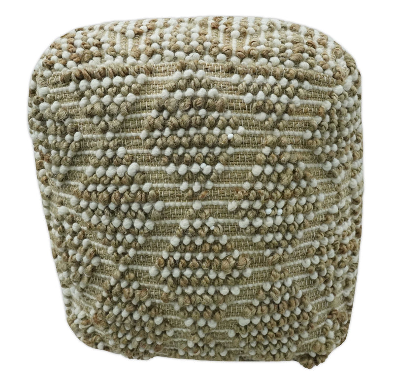 Modern Geometrical Natural Brown and Ivory Design Jute and wool Pouf - The Rug Decor