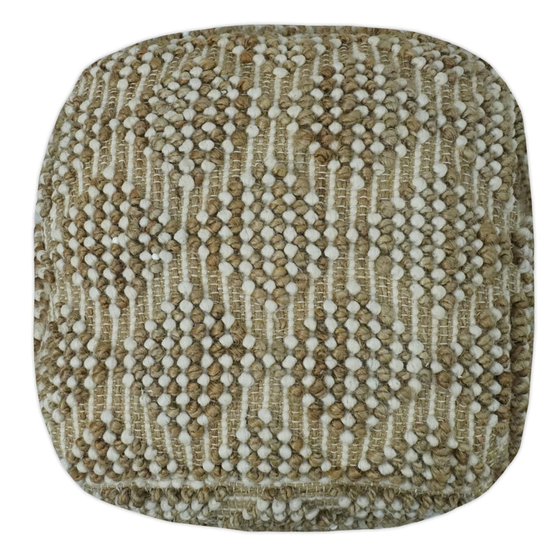 Modern Geometrical Natural Brown and Ivory Design Jute and wool Pouf - The Rug Decor