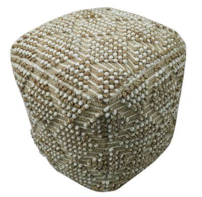 Modern Geometrical Natural Brown and Ivory Design Jute and wool Pouf - The Rug Decor