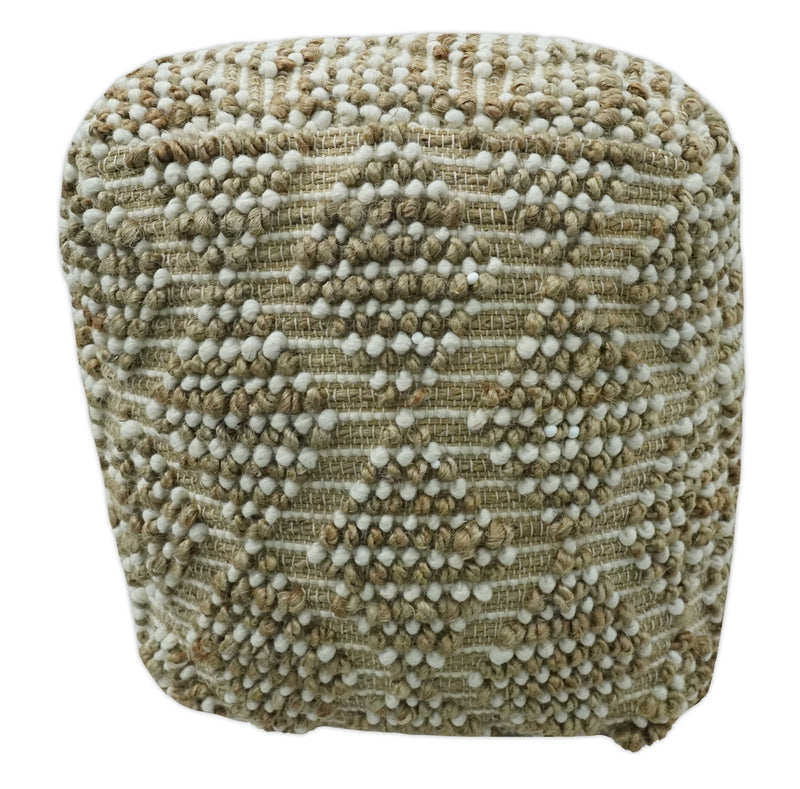 Modern Geometrical Natural Brown and Ivory Design Jute and wool Pouf - The Rug Decor