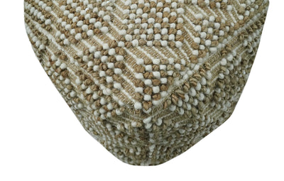 Modern Geometrical Natural Brown and Ivory Design Jute and wool Pouf - The Rug Decor