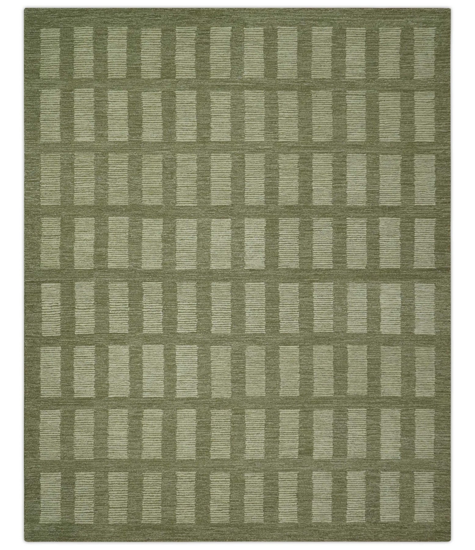 Modern Geometrical Olive and Ivory Textured Hand Tufted wool Rug – The ...