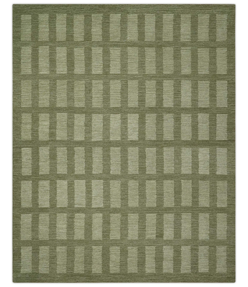 Modern Geometrical Olive and Ivory Textured Hand Tufted Multi size wool Rug - The Rug Decor