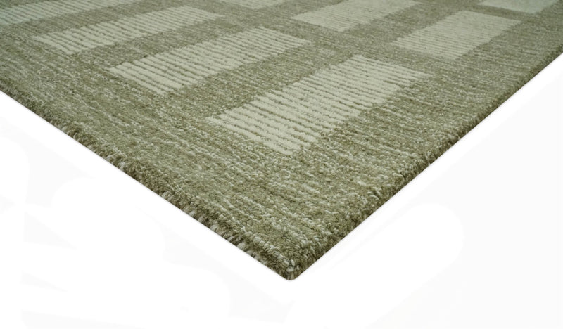 Modern Geometrical Olive and Ivory Textured Hand Tufted Multi size wool Rug - The Rug Decor